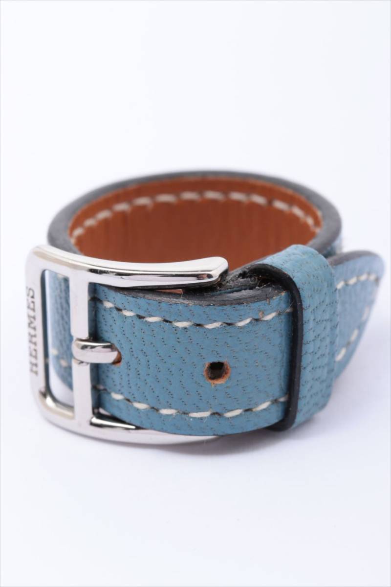 エルメス HERMES レザー スカーフリング ブルージーン □J刻 保存袋付