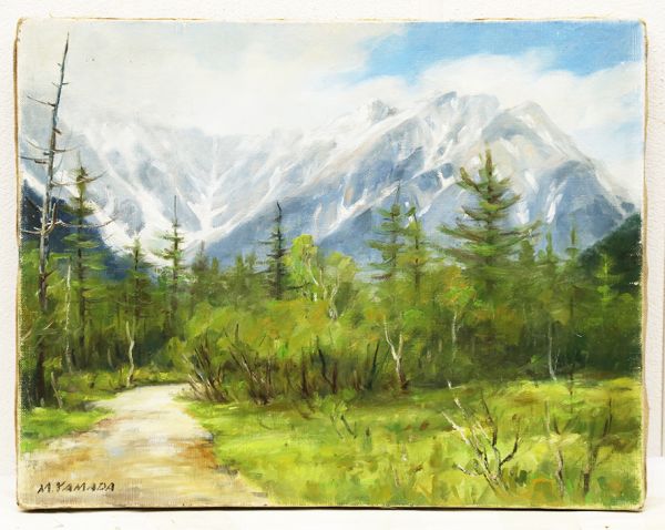町風景油絵「雨中のカッブル」額装付 額寸約70 x 60cm ⁄玄関 町風景