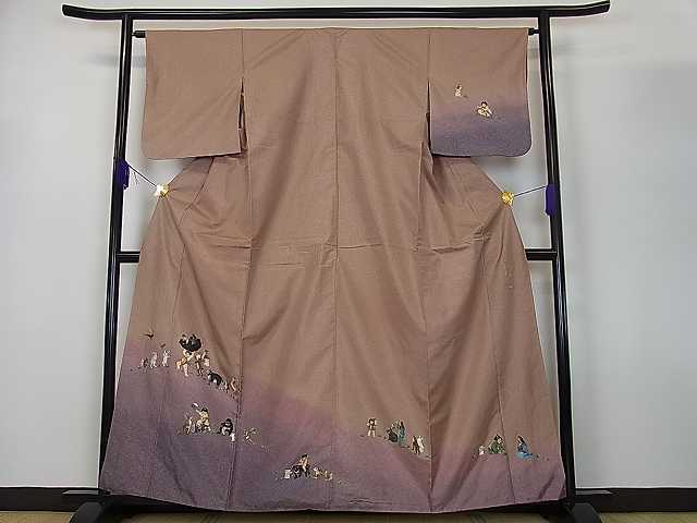 平和屋着物■希少　金太郎　訪問着　刺繍　作家物　本場染大島紬地　逸品f835