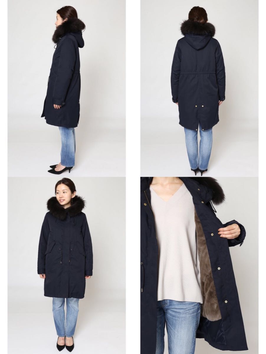 イエナ IENA C/PE モッズコート 贅沢なラクーンファー 紺36 2017aw