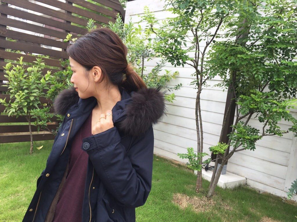 イエナ IENA C/PE モッズコート 贅沢なラクーンファー 紺36 2017aw