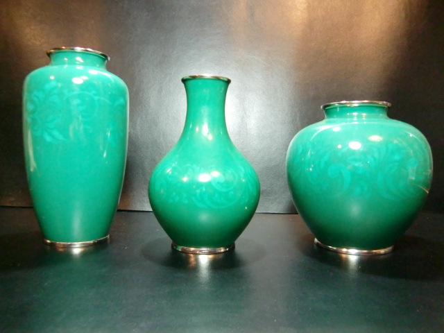 安藤七宝店謹製 翡翠釉花瓶 高さ24.3cm 花器 花入 花生 七宝焼 [