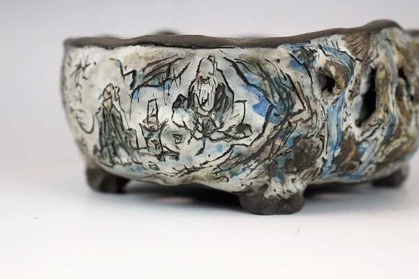 浅井茶山 品野茶山 龍翁庵 呉老賢人 肉筆画 真品 盆栽鉢 47*32cm