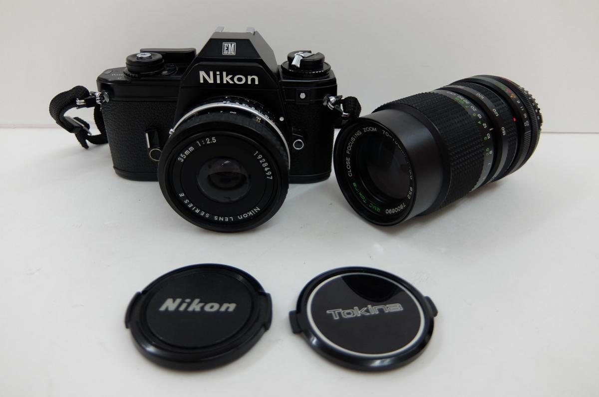 キングラム[25]Nikon　ニコン　一眼レフ EM / レンズ Nikon LENS SERIES E 35mm 1:2.5/Tokina 70-150mm 1:3.8 φ52 ジャンク品@H079