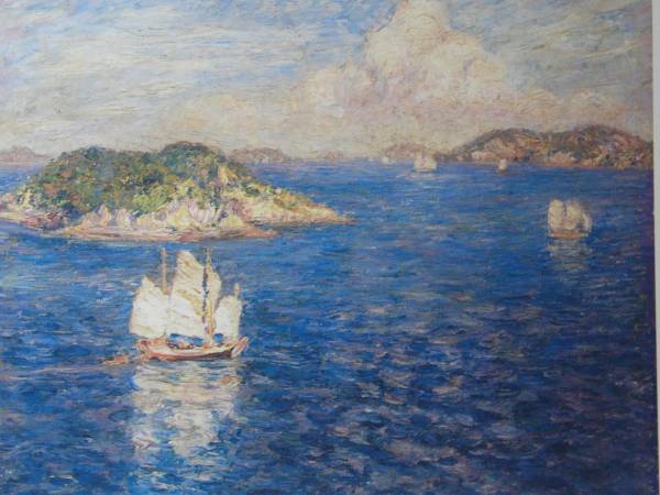 児島虎次郎、【仙酔島】 、豪華・大判画集画、新品高級額・額装付