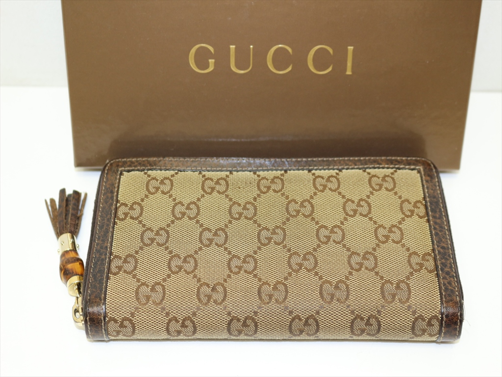 【送料無料，2026】 正規良品 グッチ GUCCI ラウンドファスナー付き長財布 GG柄 竹/バンブー フリンジ 茶/ブラウン系 箱付き u438(男性用財布)｜売買されたオークション情報、yahooの商品情報をアーカイブ公開 - オ 服飾小物