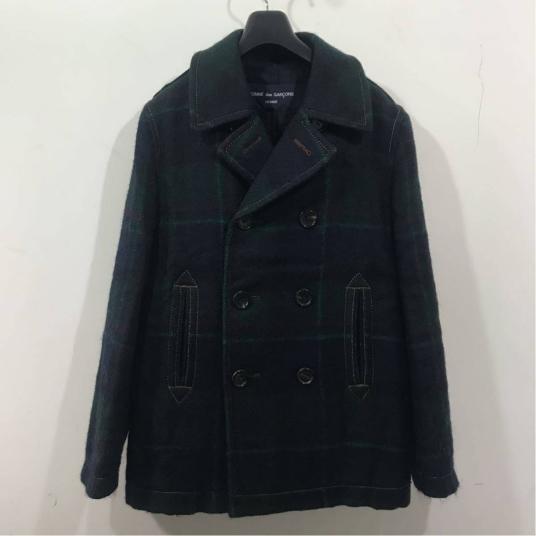 AD 2006 コムデギャルソン オム ウール ゴールドステッチ P - コート S / commedes garcons homme パッカリング アウトシーム 縮絨
