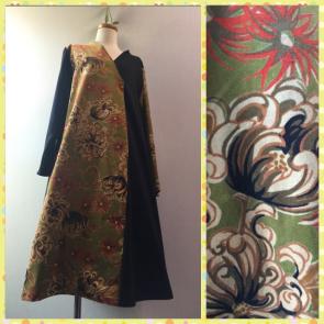 HOT，豊富な handmade::スエードあたたか生地 着物風カシュクールみたいなワンピース：北欧 グリーン黒 古布リメイク ハンドメイド 和花柄(ワンピース)｜売買されたオークション情報、yahooの商品情報をア ワンピース