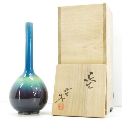 □九谷焼 徳田正彦 花生 約24.2cm 487g 花器 共箱 花入 柳雨軒三代 