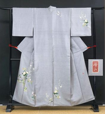 着物生地　大島紬 ☆着物10☆ 1円 絹 着物 本場大島紬 泥染 菊 流水 機械織 証紙付 袷