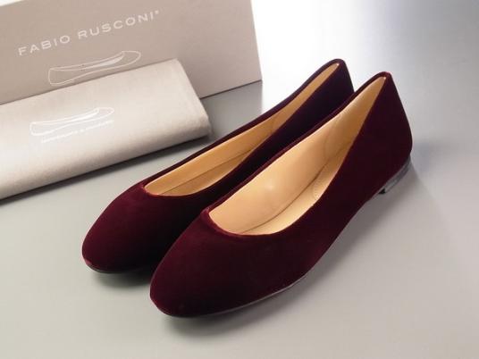 L3058◎未使用◆サイズ38/24cm◆ ファビオルスコーニ*シルク*ベルベット*フラットパンプス*バレエシューズ*ボルドー*イタリア製