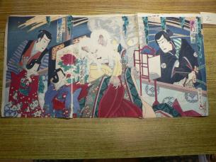 浮世絵 楊洲周延 役者絵 木版画 三枚続 - 歌舞伎絵 Yahoo!オークション