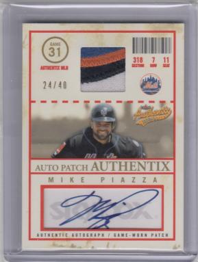 直筆サインカード】Mike Piazza 2005 Fleer Authentix Patch Autograph 