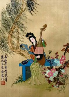 中国 仕女書冊頁 優雅 中国古代美女 絵画 春 柳樹&琵琶&宮廷扇 肉筆絹本 作品印入り レア商品(絵画)｜売買されたオークション情報 ...