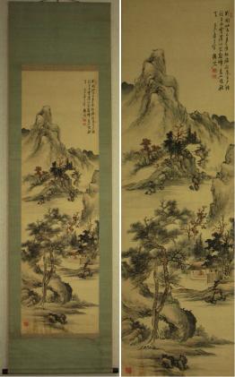 模写】掛軸 杉野僊山 「秋景山水図」 福山南画家 絹本 【公式通販】