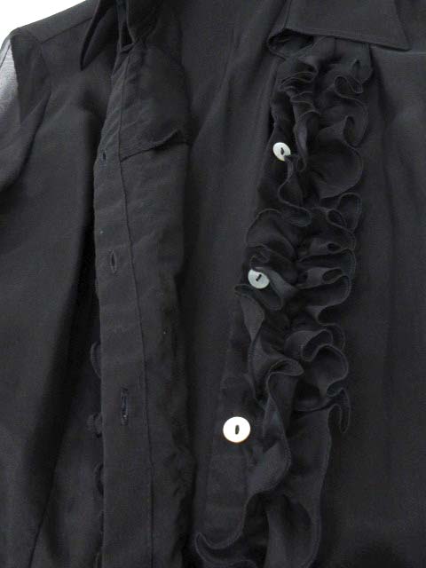 ナラカミーチェ ブラウス カットソー 長袖 フリル 透け感 黒 M