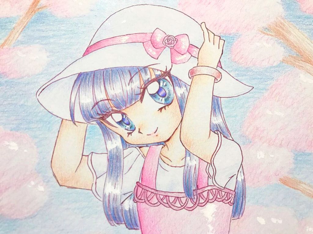 彫元得業 中色紙 桜の中の少女 ワンピース おとなしい 女の子 ミニスカ 花見 帽子 手描きイラスト 手書き 自作 手描きイラスト 売買されたオークション情報 Yahooの商品情報をアーカイブ公開 オークファン Aucfan Com