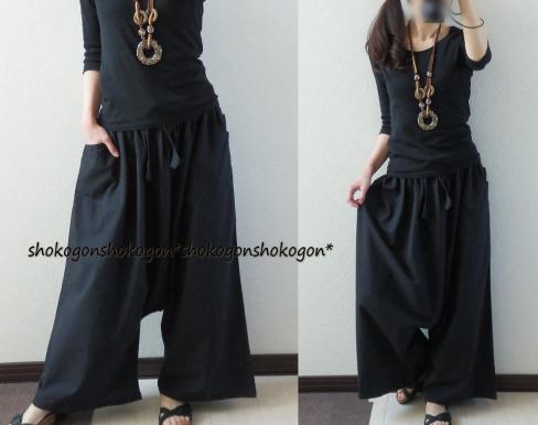 アジアンエスニック☆ゆるシルエットワイドサルエルパンツ黒