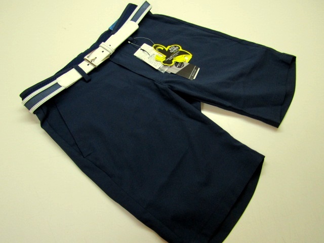 ◆高品質!!アディダス14040.バズグガードUVストレッチベルト付きGOLFハーフパンツ(78)紺/新品◆