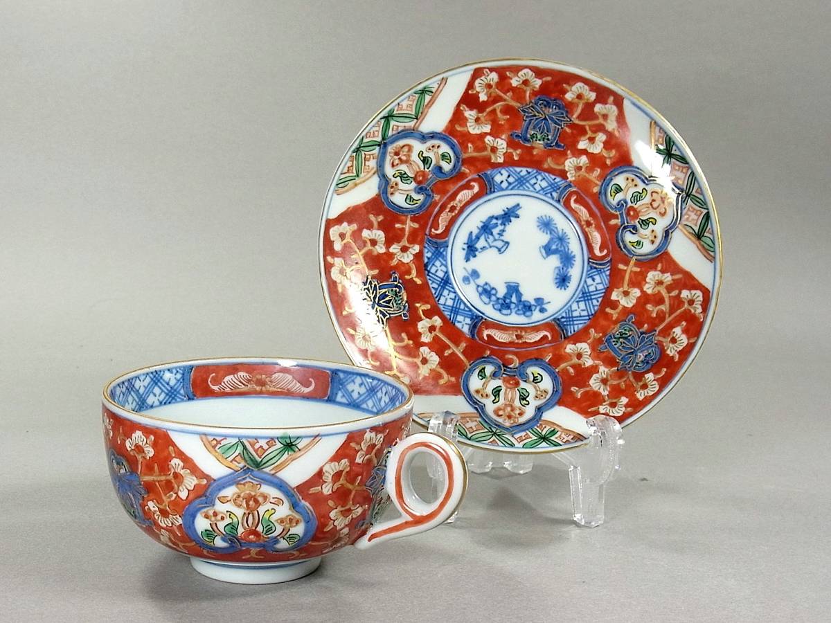 美術品・アンティーク・コレクション 古伊万里 赤絵 冨貴長春 カップ