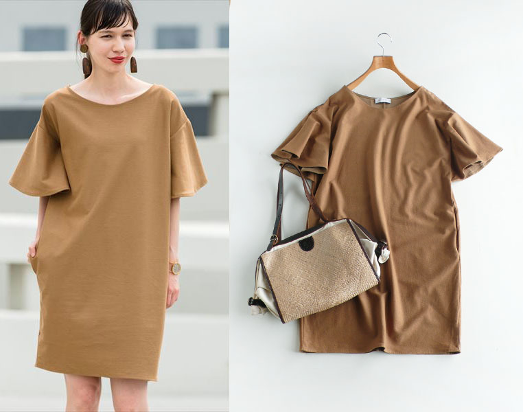 ET フォルムニットワンピース | FEMME ROPE\u0027 ROPE\u0027（アダムエロペ）の「リネンボリュームスリーブ アダムエロペ ふんわり袖が可愛いワンピース Adam et Rope' ブラウン