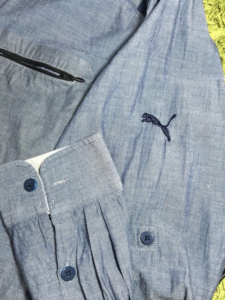 即決 美品 レア 希少 プーマxミニクーパー MINI by PUMAコラボ 長袖 シャンブレー シャツ XL/2XL以上 ダンガリー デニム ビッグ オーバー