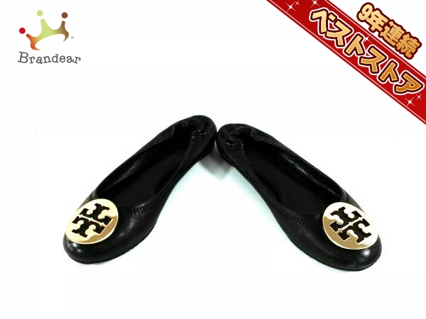 超美品 TORY BURCH ブラック フラットシューズ GD金具 25.5㎝ Tory