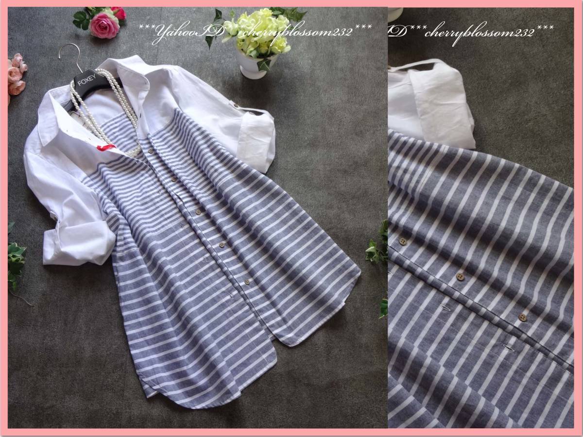 ４ｌ 大人綺麗 2種類ボーダー柄 襟付き切替えシャツ ブラウス 羽織り ネイビーxオフ白 七分袖 半袖 大きいサイズ レディース Xlサイズ以上 売買されたオークション情報 Yahooの商品情報をアーカイブ公開 オークファン Aucfan Com