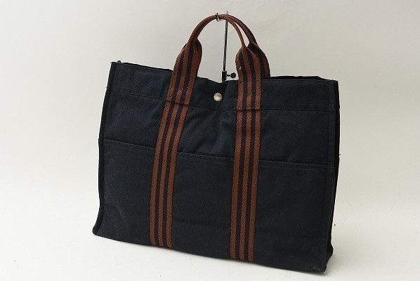 MN-0092 HERMES フールトゥ PM キャンバス トートバッグ ネイビー 