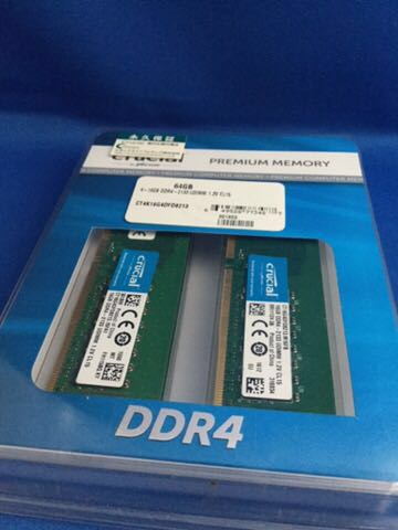 DDR4 64Gメモリ　16Gx4 Crucial [Micron製] CT4K16G4DFD8213 ( 2133MT/s / PC4-17000 / CL15 / 288pin / DR x8 Unbuffered DIMM )