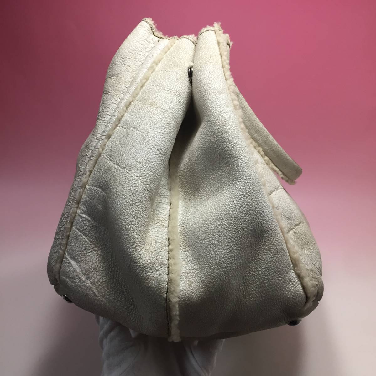 PRADA◇ プラダ カナパ トートバッグ ムートン◇オフホワイト(トート 