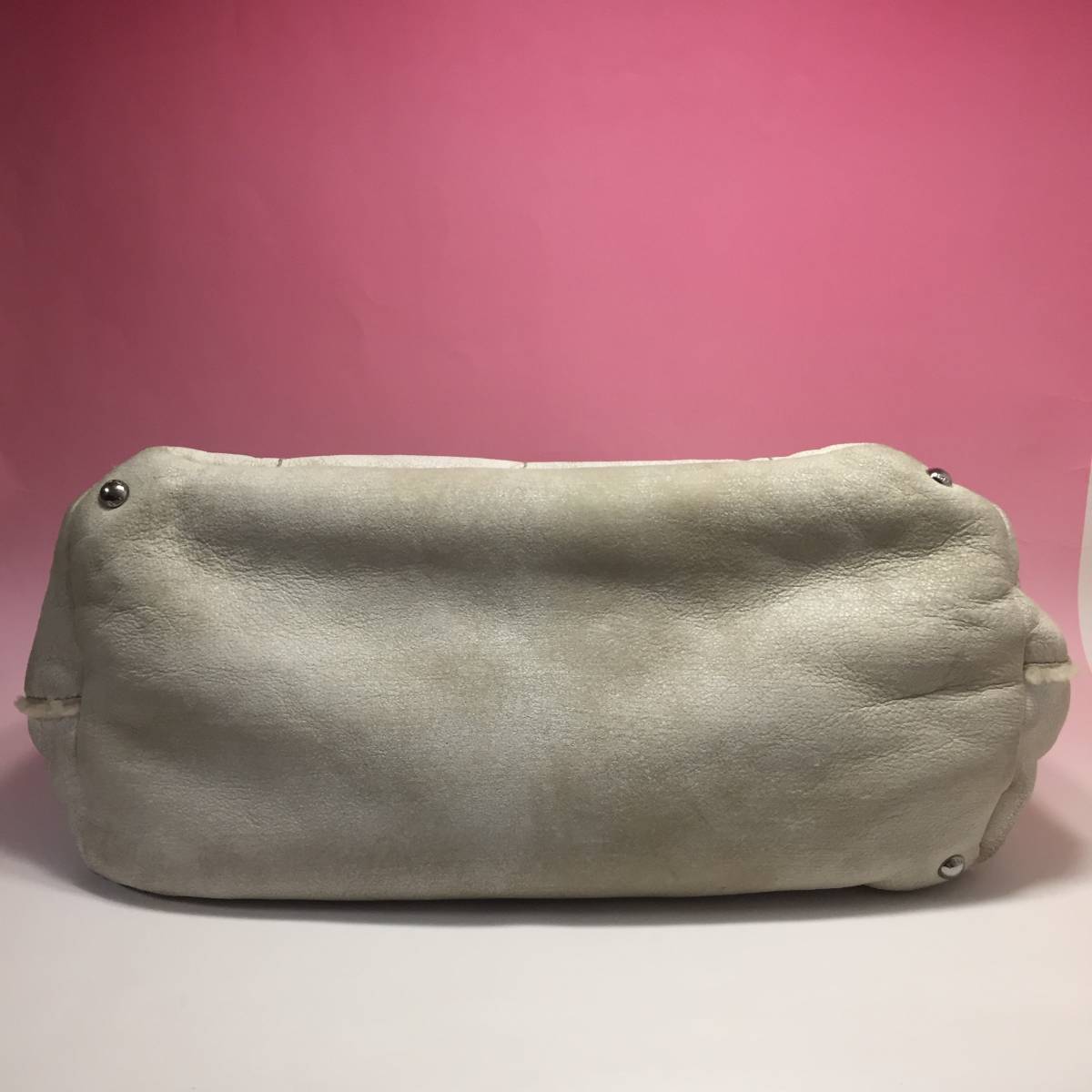 PRADA◇ プラダ カナパ トートバッグ ムートン◇オフホワイト(トート 