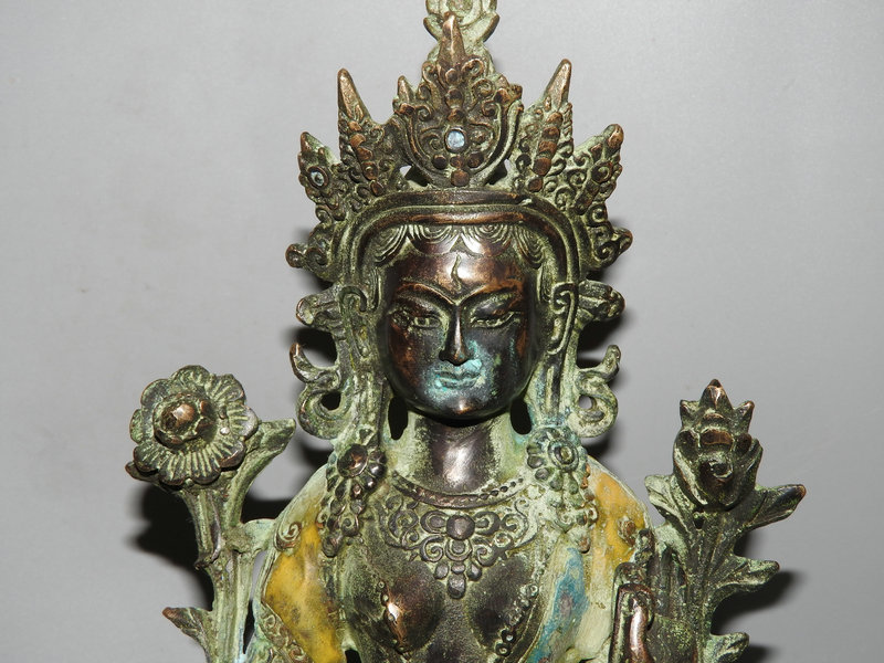 極上珍品 紫銅製 七宝焼 度母仏像 古仏像 密宗密教 時代唐物