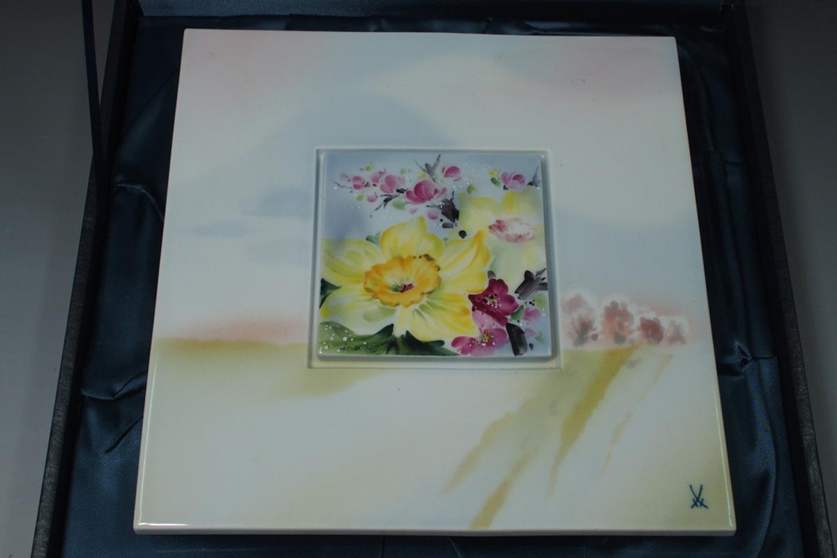④ Meissen マイセン 陶板画 壁掛けタイプ 保管ケース付き 花 フラワー