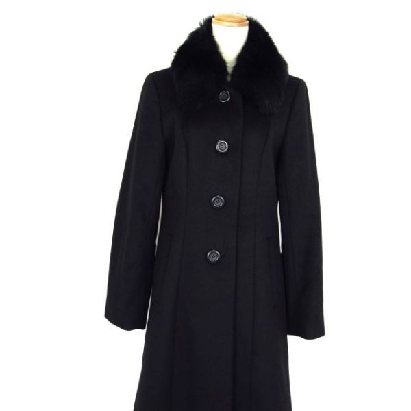 HI-GRADE 】カシミヤ 100ブラックロングコートブルーフォックス13号 