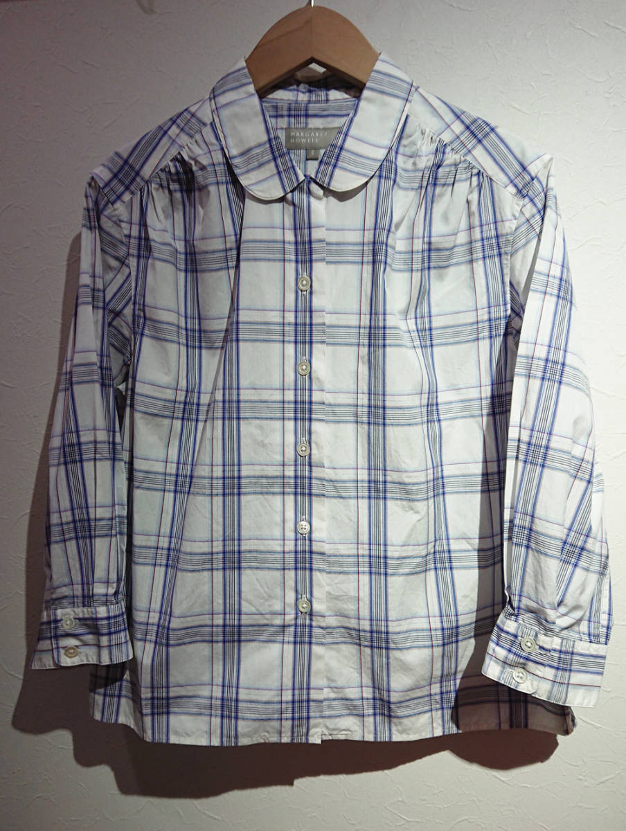 【新作登場，格安】 no.101 MARGARET HOWELLマーガレットハウエル チェック 綿 丸襟シャツ(長袖シャツ)｜売買されたオークション情報、yahooの商品情報をアーカイブ公開 - オークファン 女性用