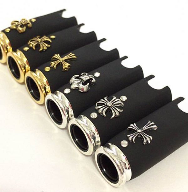 送料無料 デコ アイコス キャップ マットブラック シルバーリング 百合S スタッズ●IQOS/カバー/カスタム/ハンドメイド/たばこ_3