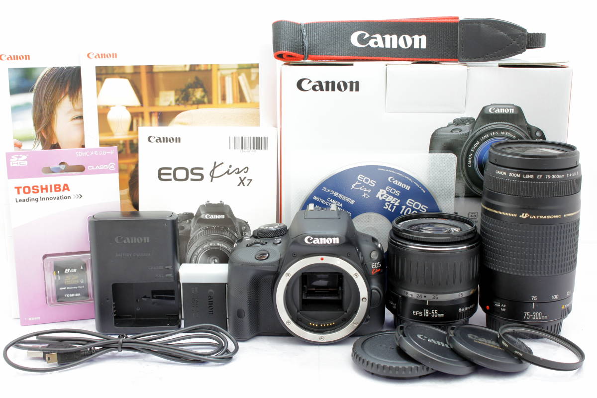 セール，最新作 極上 撮影回数 3 200枚 Canon キャノン kiss x7 高性能USMレンズ付300mm超望遠 ダブルレンズセット 元箱 SDカード 取説付(キヤノン)｜売買されたオークション情報、yahooの商品情報をアーカイブ公開 - キヤノン