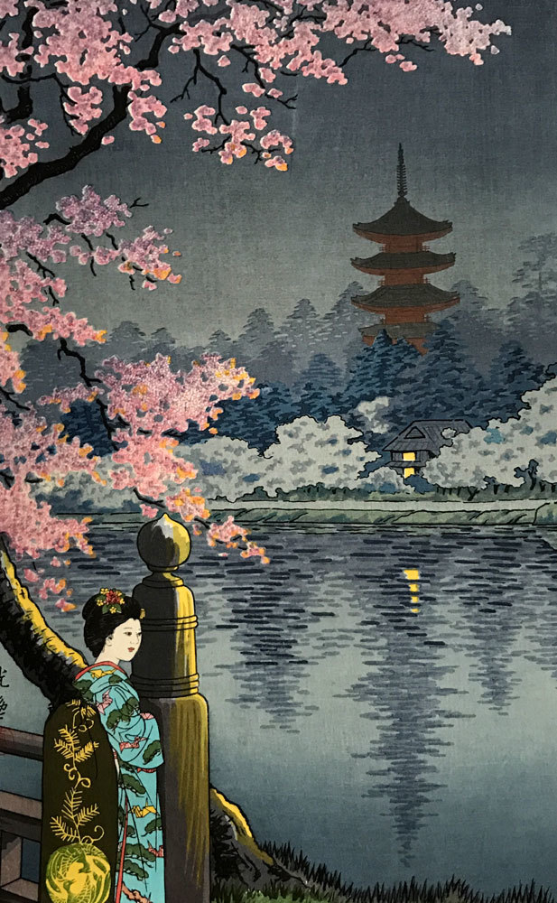 土屋光逸「上野・清水堂」 昭和十一年」 大判・木版画（優）◇(川瀬巴