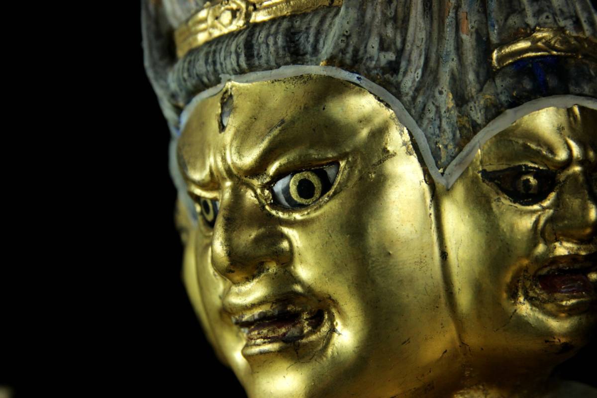大型55cm 仏教工芸品 総楠製 井波彫刻 極上彫 木彫仏像 蔵王権限立像