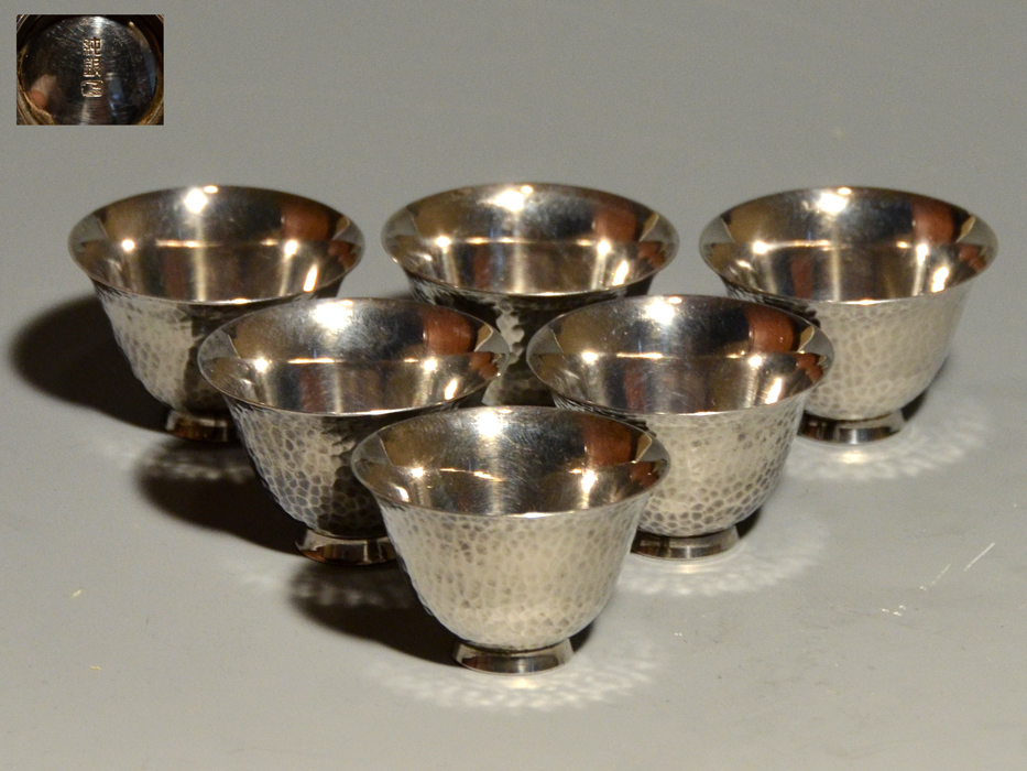 純銀製 銀酒杯 6客 酒器 シルバー 総重量：125g 盃 美品 金属工芸