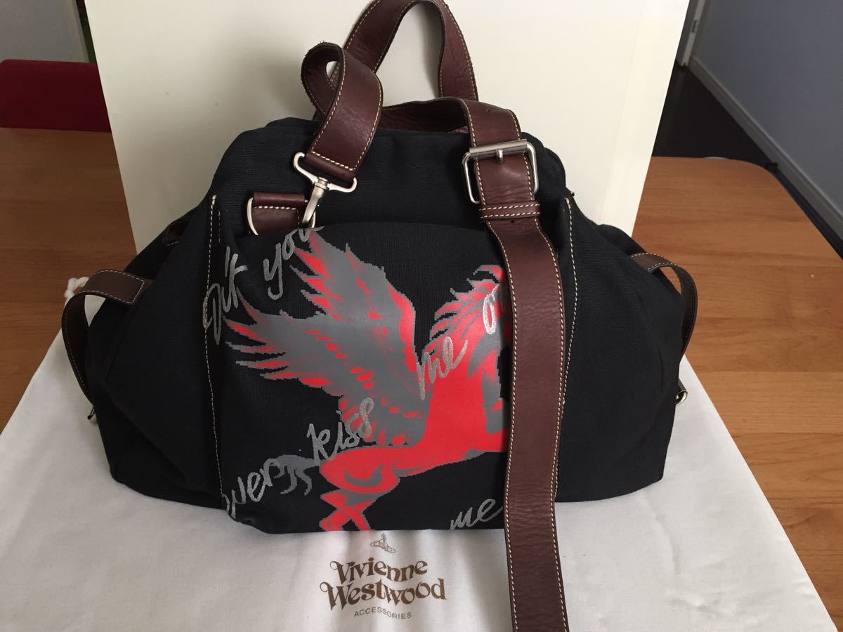 Vivienne Westwood バッグ VW PEGASUS 黒 キャンバス 本革