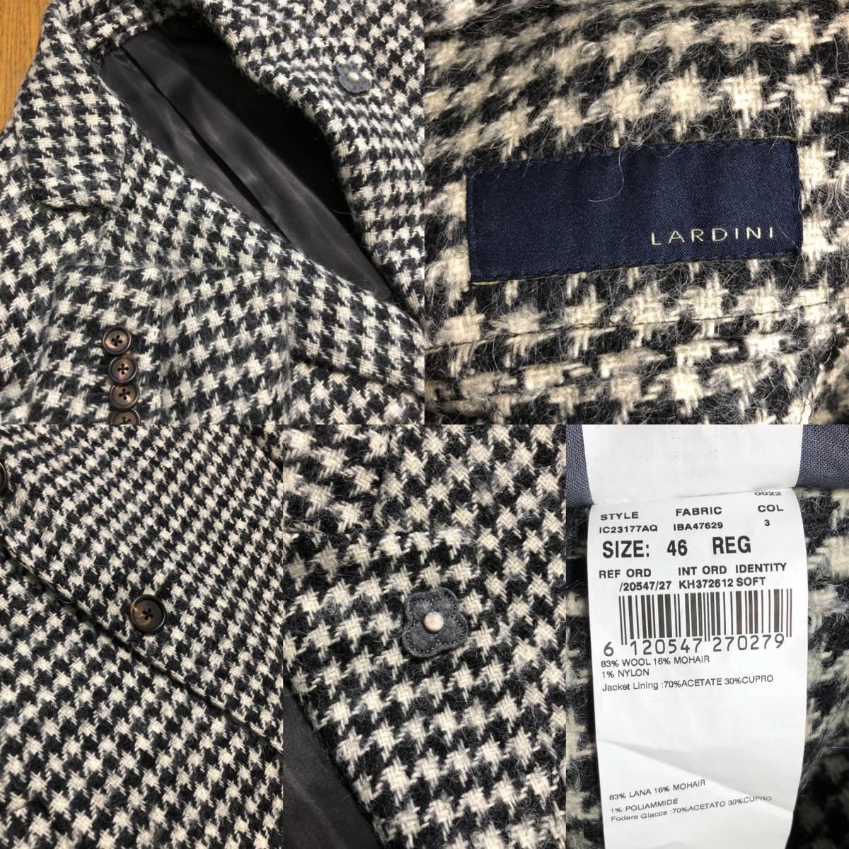 美品☆[LARDINI] 千鳥柄 EASY ウールチェスターコート 46 
