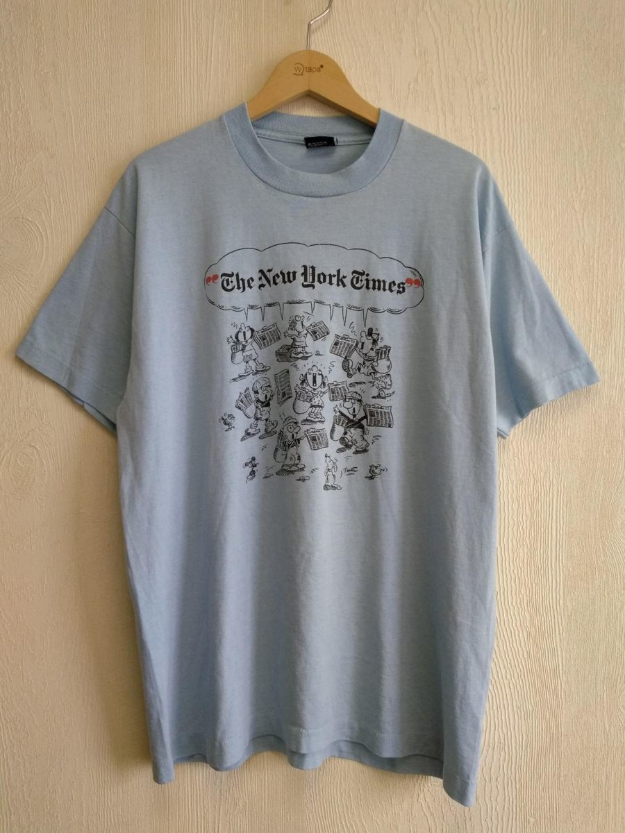 【大得価，お買い得】 レア 80s The New York Times 漫画 オリジナル Tシャツ XL / USA製 cartoon / オールシングルステッチ 企業系 / vintage レア 90s(文字、ロゴ)｜売買されたオークション情報、yahooの商品情報をアーカイブ公開 XLサイズ以上
