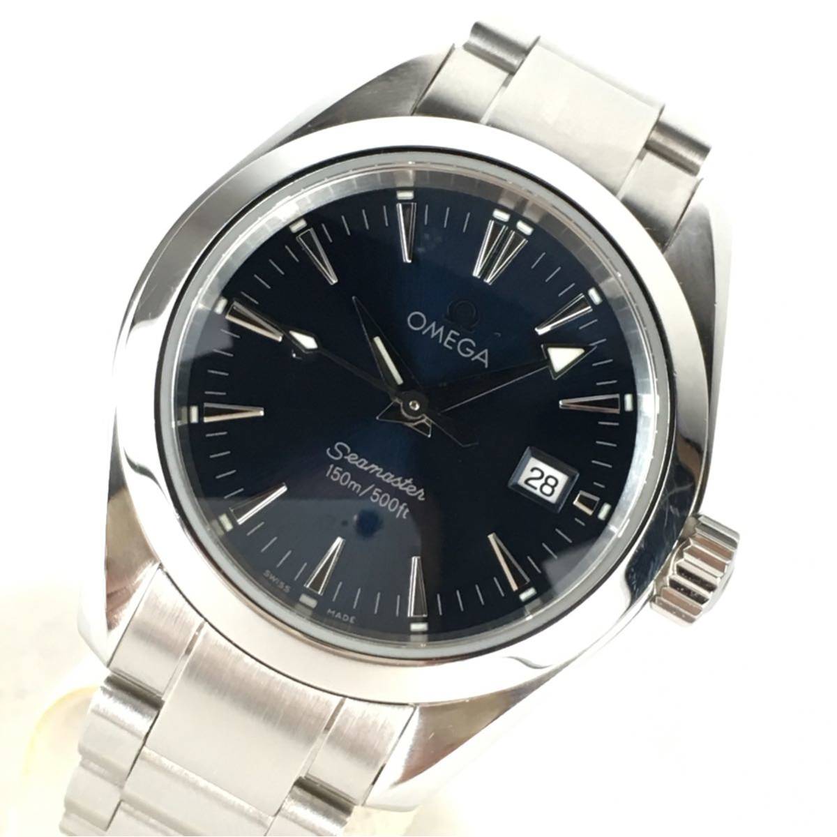 OMEGA オメガ シーマスター アクアテラ レディース クオーツ 2577.80 ネイビー 3針 デイト 不動ジャンク 要修理 管理YI18004090