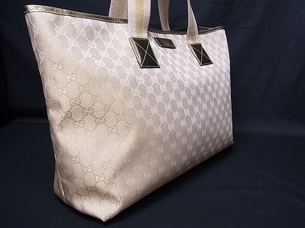 1円 ■極美品■ GUCCI グッチ 267474 GG ナイロンキャンバス トートバッグ ショルダーバッグ ゴールド×ピンクベージュ M038I