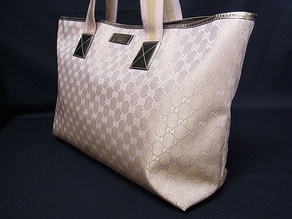 1円 ■極美品■ GUCCI グッチ 267474 GG ナイロンキャンバス トートバッグ ショルダーバッグ ゴールド×ピンクベージュ M038I