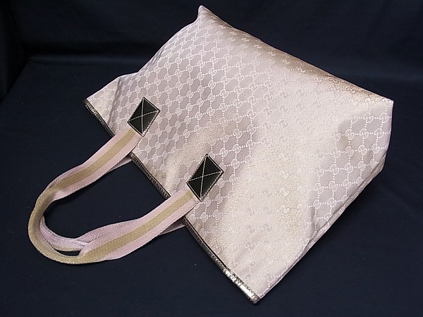 1円 ■極美品■ GUCCI グッチ 267474 GG ナイロンキャンバス トートバッグ ショルダーバッグ ゴールド×ピンクベージュ M038I