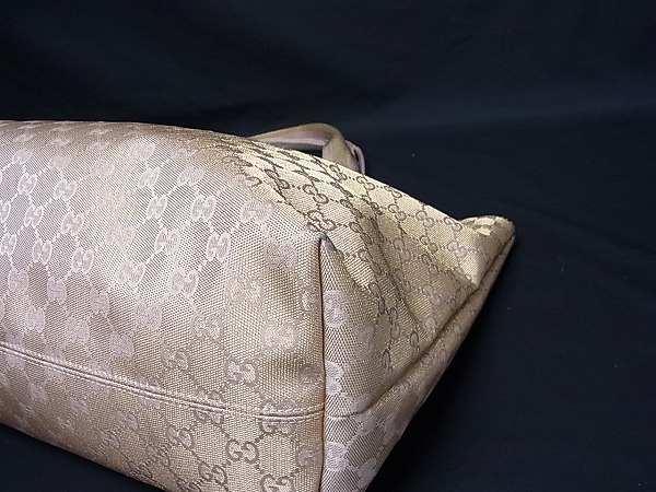 1円 ■極美品■ GUCCI グッチ 267474 GG ナイロンキャンバス トートバッグ ショルダーバッグ ゴールド×ピンクベージュ M038I