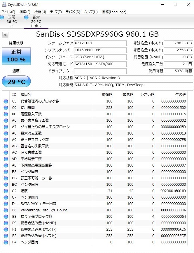 データ消去済み中古品】SanDisk/2.5インチSSD/960GB/Extreme PRO